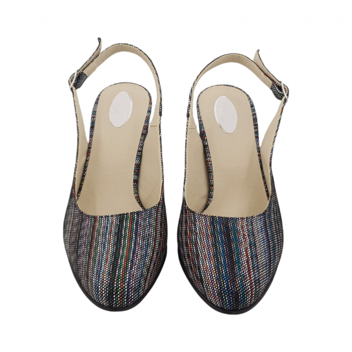 Sandale dama eleganti, piele naturala, toc gros, imbracat, linii colorate, Sandali [3]