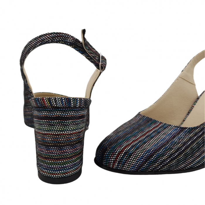 Sandale dama eleganti, piele naturala, toc gros, imbracat, linii colorate, Sandali [4]