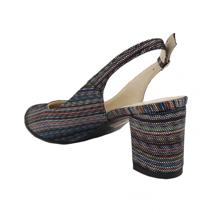 Sandale dama eleganti, piele naturala, toc gros, imbracat, linii colorate, Sandali [2]