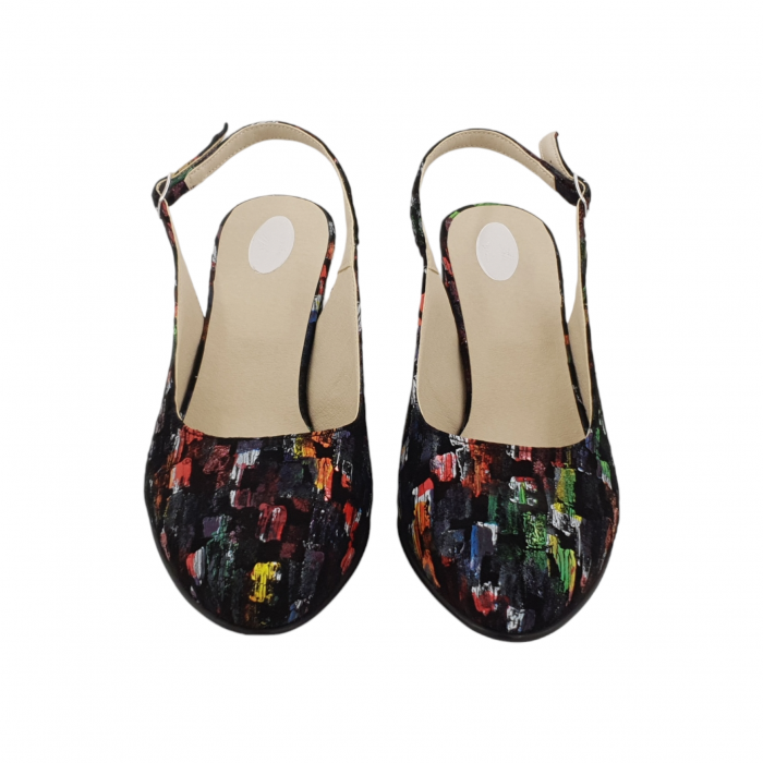 Sandale dama eleganti, piele naturala, toc gros, imbracat, imprimeu picasso, Sandali [3]