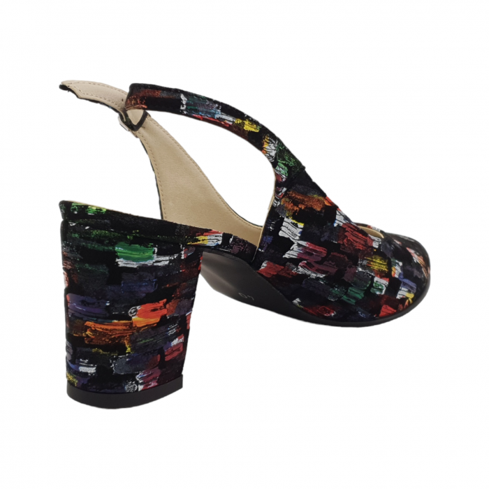 Sandale dama eleganti, piele naturala, toc gros, imbracat, imprimeu picasso, Sandali [2]