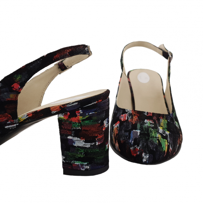 Sandale dama eleganti, piele naturala, toc gros, imbracat, imprimeu picasso, Sandali [4]