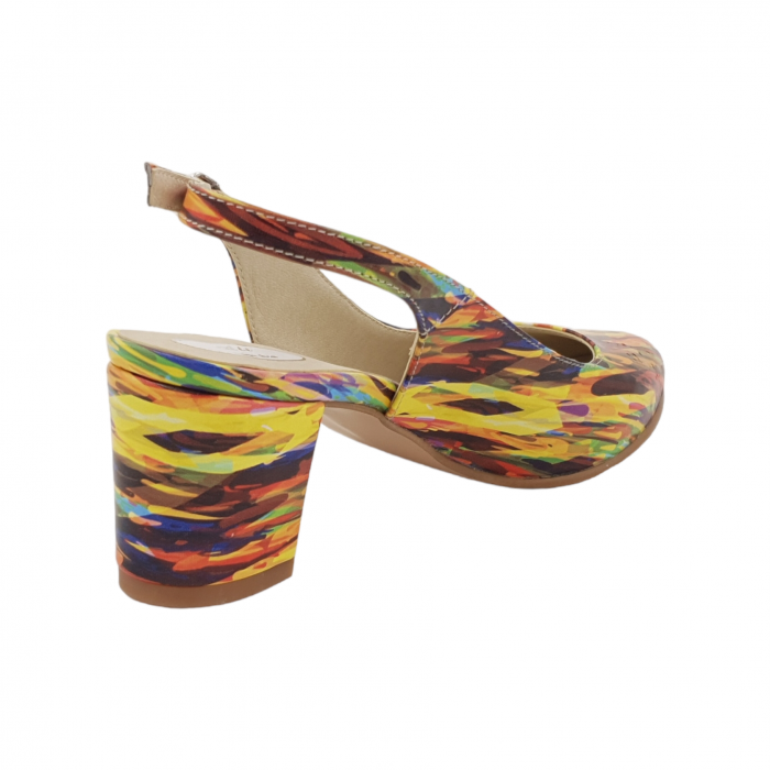 Sandale dama eleganti, piele naturala, toc gros imbracat, picturi colorate, Sandali [2]