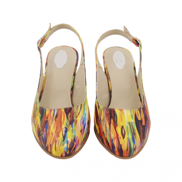 Sandale dama eleganti, piele naturala, toc gros imbracat, picturi colorate, Sandali [3]