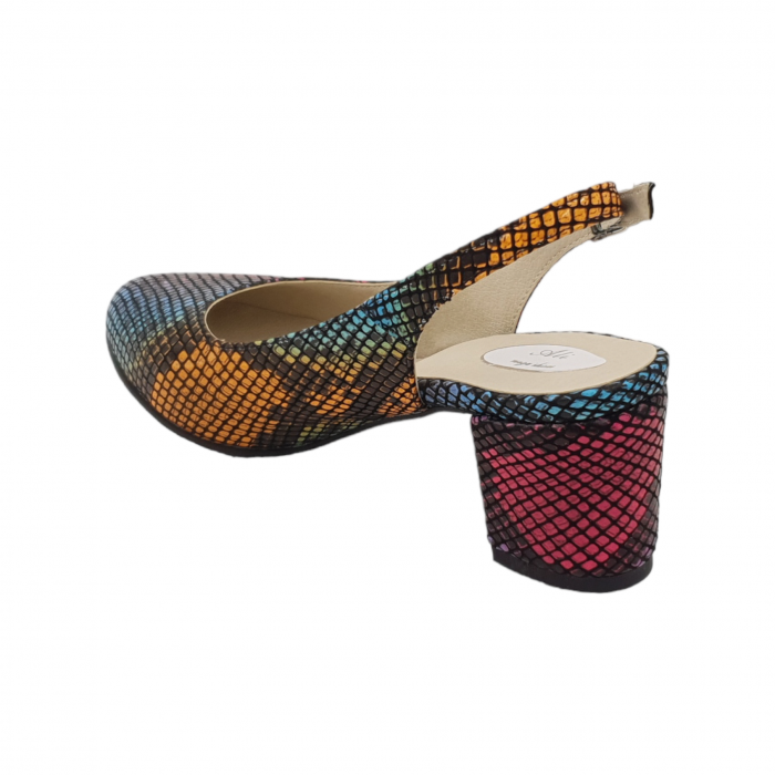 Sandale dama eleganti, piele naturala, toc gros, imbracat, sarpe colorat, Sandali [2]