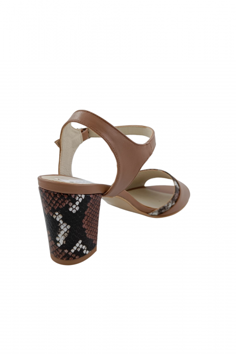 Sandale dama eleganti, piele naturala, toc mediu gros, barete, imprimeu cu sarpe, bej inchis, Sandali [3]