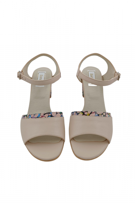 Sandale dama eleganti, piele naturala, toc mediu gros, barete, imprimeu de abstract, bej, Sandali [4]