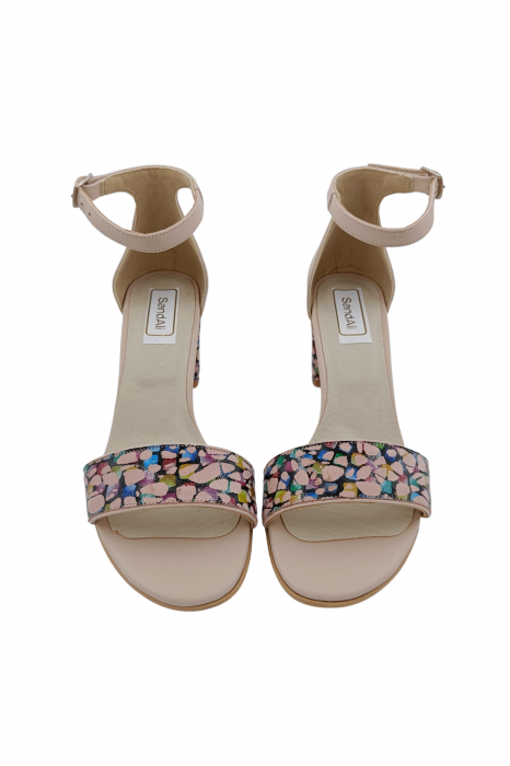 Sandale dama eleganti, piele naturala, toc gros, cu imprimeu abstract, bej, Sandali [4]