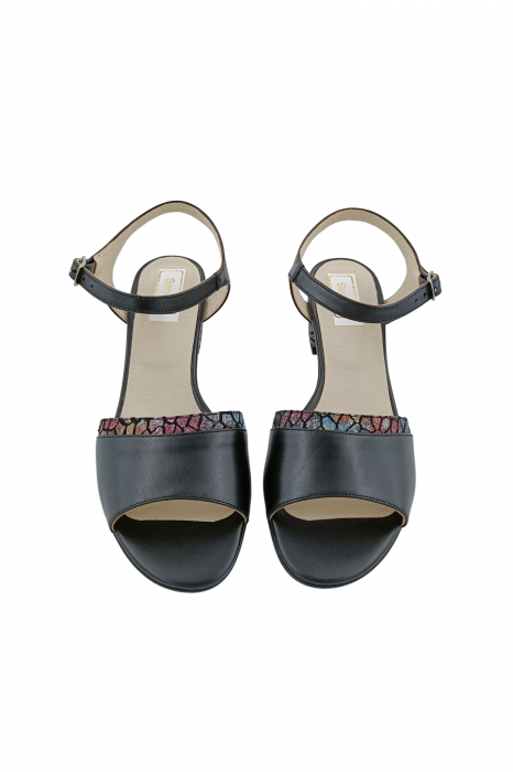 Sandale dama eleganti, piele naturala, toc mic gros, barete, imprimeu de mozaic, negru, Sandali [4]