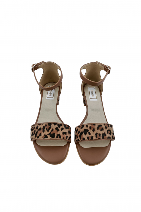 Sandale dama eleganti, piele naturala, toc mic gros, imprimeu lepoard, bej inchis, Sandali [4]