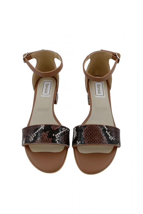 Sandale dama eleganti, piele naturala, toc mic gros, imprimeu sarpe, bej inchis, Sandali [4]