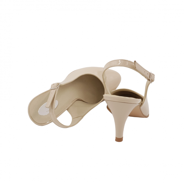 Sandale dama eleganti, piele naturala, toc subtire, bej lacuit, Sandali [3]