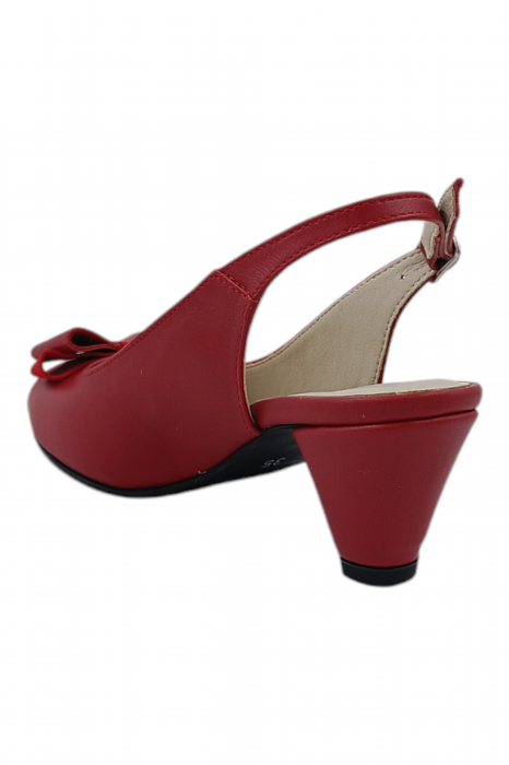 Sandale damă eleganți, piele naturală, vârf decupat cu fundă, toc conic, roșu [3]