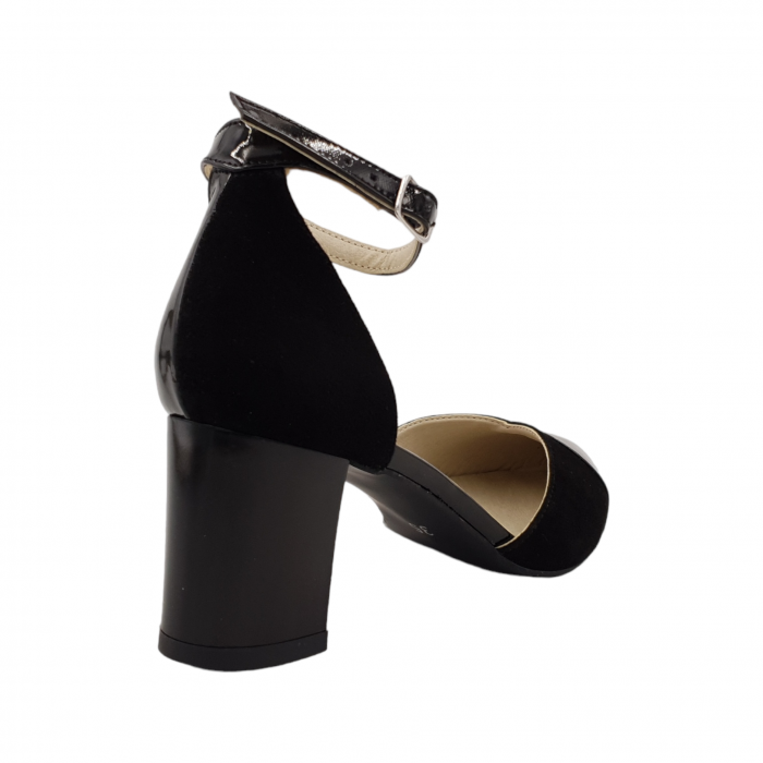 Sandale dama eleganti, varf ascutit, piele naturala, toc gros, negru lacuit velur, Sandali [2]