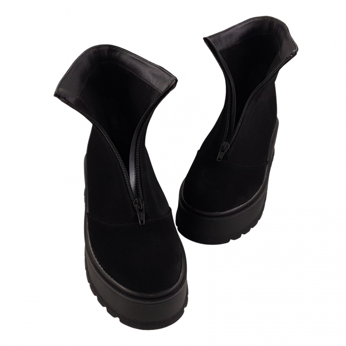 Ghete damă, piele velur, fermoar, talpă înaltă, negru, 36; 37; 39 [4]