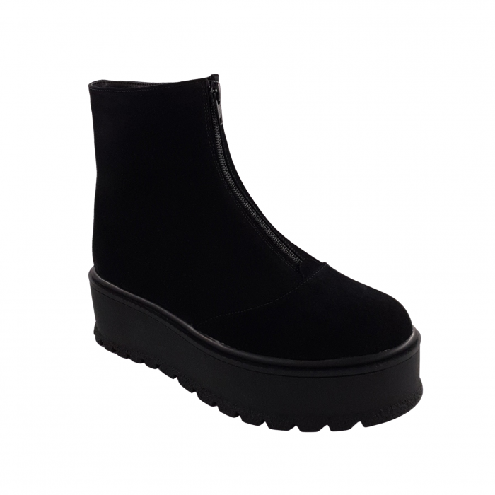 Ghete damă, piele velur, fermoar, talpă înaltă, negru, 36; 37; 39 [1]
