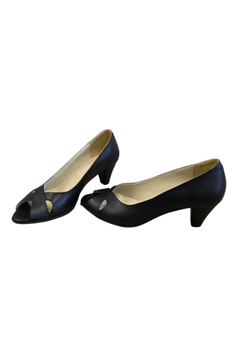 Pantofi-sandale dama din piele box neagra cu varf decupat si toc 4 cm [5]