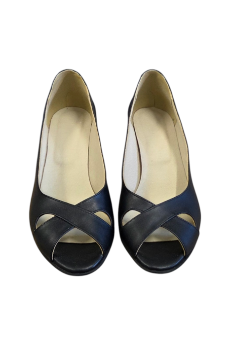 Pantofi-sandale dama din piele box neagra cu varf decupat si toc 4 cm [4]
