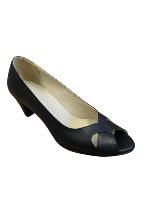 Pantofi-sandale dama din piele box neagra cu varf decupat si toc 4 cm [2]