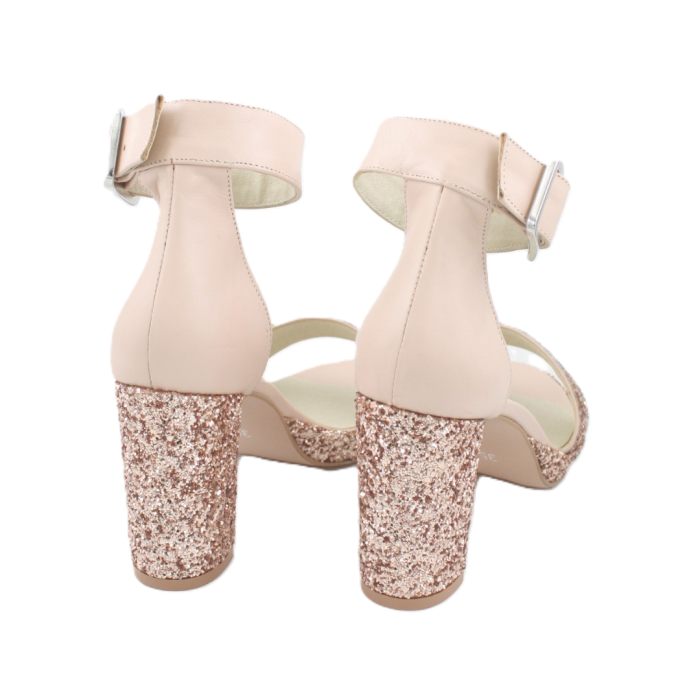 Sandale dama bej rose din piele naturala cu glitter rose [4]