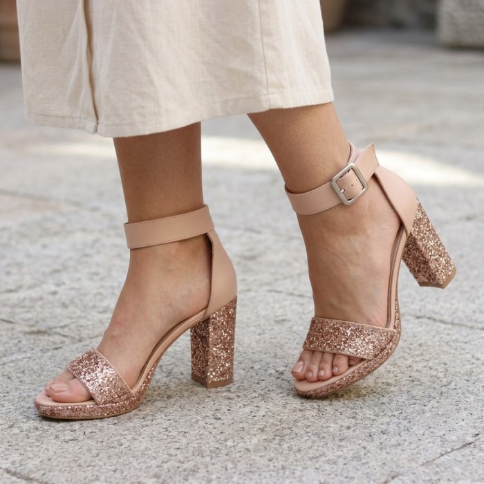 Sandale dama bej rose din piele naturala cu glitter rose [6]