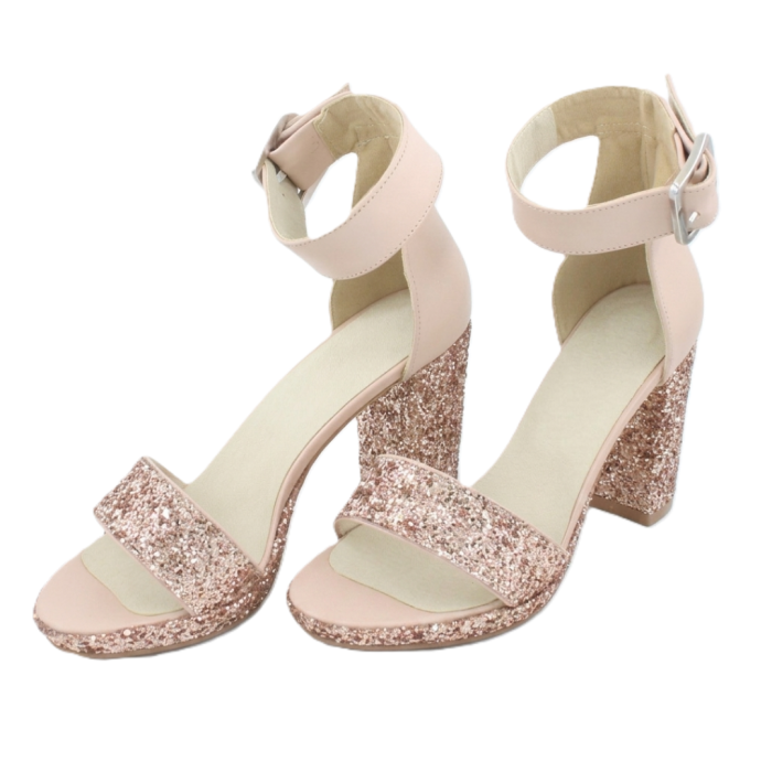Sandale dama bej rose din piele naturala cu glitter rose [2]