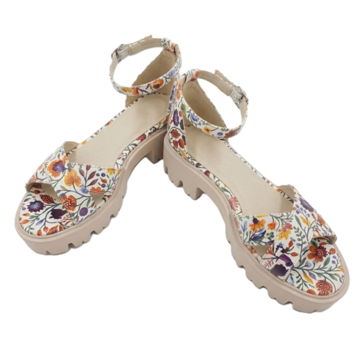Sandale dama Floral Garden cu imprimeu floral si talpa bej – model de vara [4]