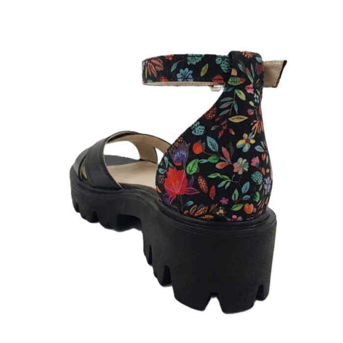 Sandale dama negre din piele naturala cu barete in X si imprimeu floral [3]