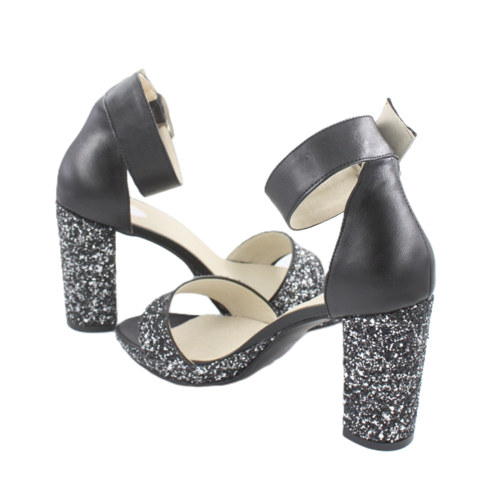 Sandale dama negre din piele naturala cu glitter argintiu [4]