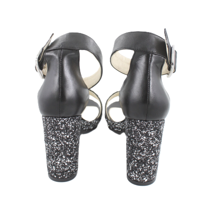 Sandale dama negre din piele naturala cu glitter argintiu [3]