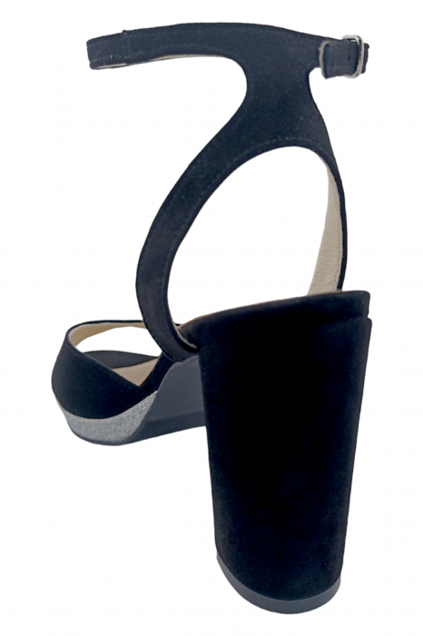 Sandale damă, piele naturală, toc înalt gros îmbrăcat, platou, glitter argintiu, negru [3]
