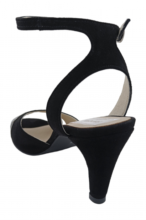 Sandale damă, piele naturală, toc mediu cui, imbracat, glitter argintiu, negru [3]