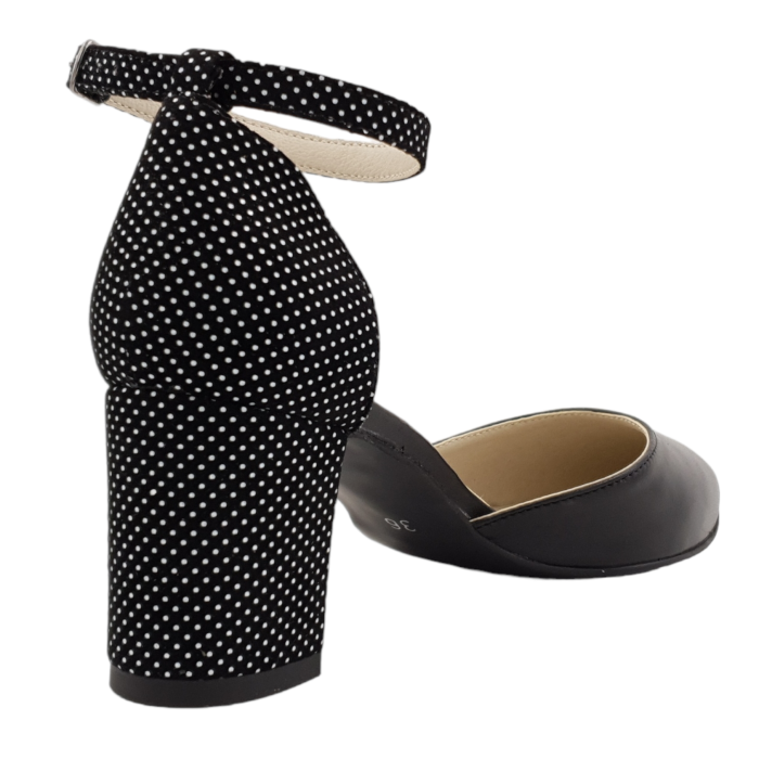 Pantofi damă piele box neagră cu imprimeu, toc gros 6 cm [2]