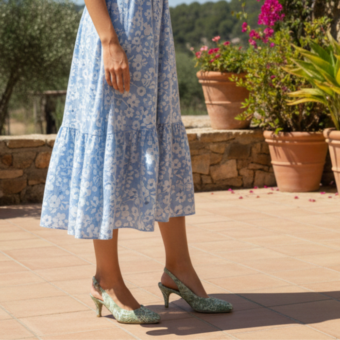 Sandale damă piele naturală verde cu imprimeu frunze [4]