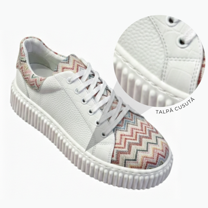 Sneakers damă albi cu imprimeu zig‑zag multicolor [3]