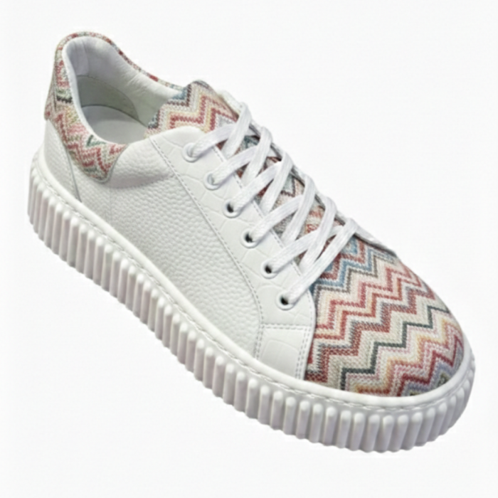 Sneakers damă albi cu imprimeu zig‑zag multicolor [2]