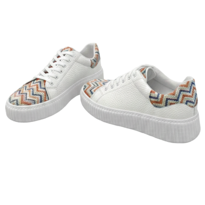 Sneakers damă albi cu imprimeu zig‑zag multicolor [6]