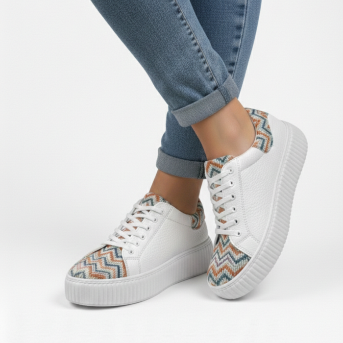 Sneakers damă albi cu imprimeu zig‑zag multicolor [7]
