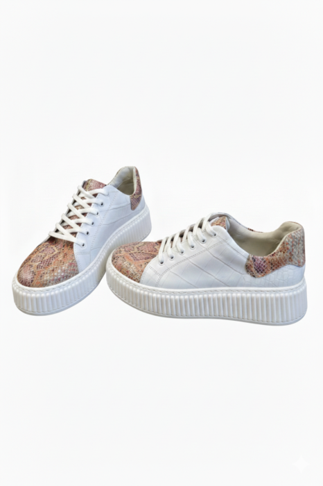 sneakers dama albi piele naturala talpa cusuta snake coral crocodile [5]
