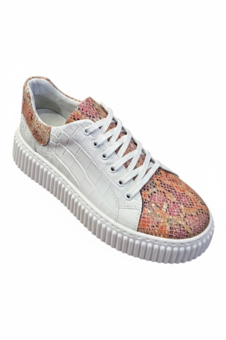 sneakers dama albi piele naturala talpa cusuta snake coral crocodile [2]
