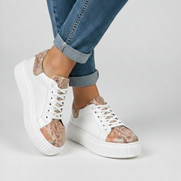 sneakers dama albi piele naturala talpa cusuta snake coral crocodile [8]