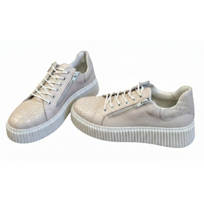 Sneakers damă bej nude din piele naturală cu textură snake și talpă cusută [5]