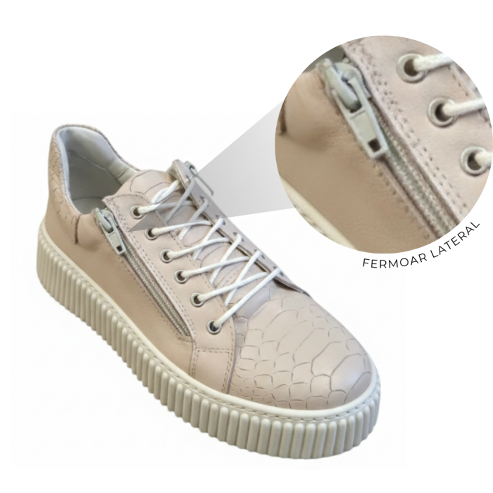 Sneakers damă bej nude din piele naturală cu textură snake și talpă cusută [7]