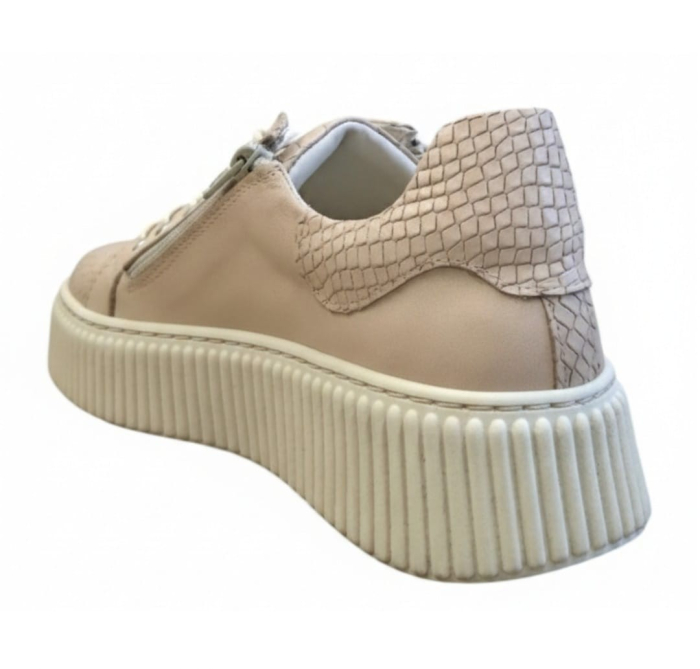 Sneakers damă bej nude din piele naturală cu textură snake și talpă cusută [3]