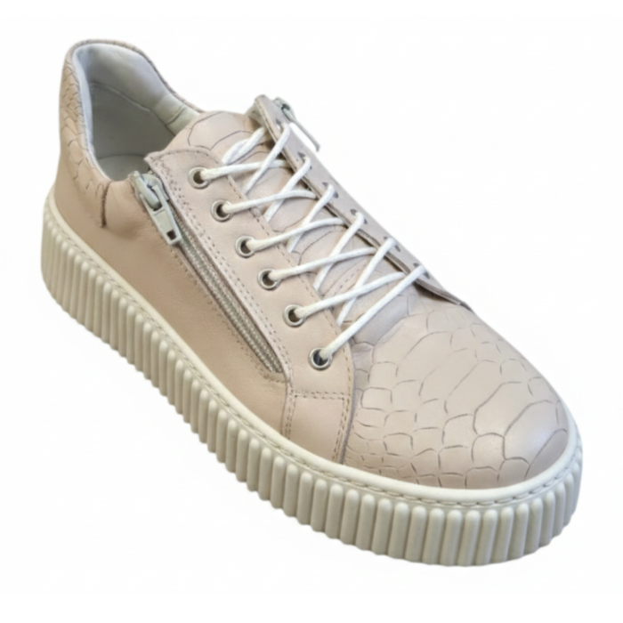 Sneakers damă bej nude din piele naturală cu textură snake și talpă cusută [2]