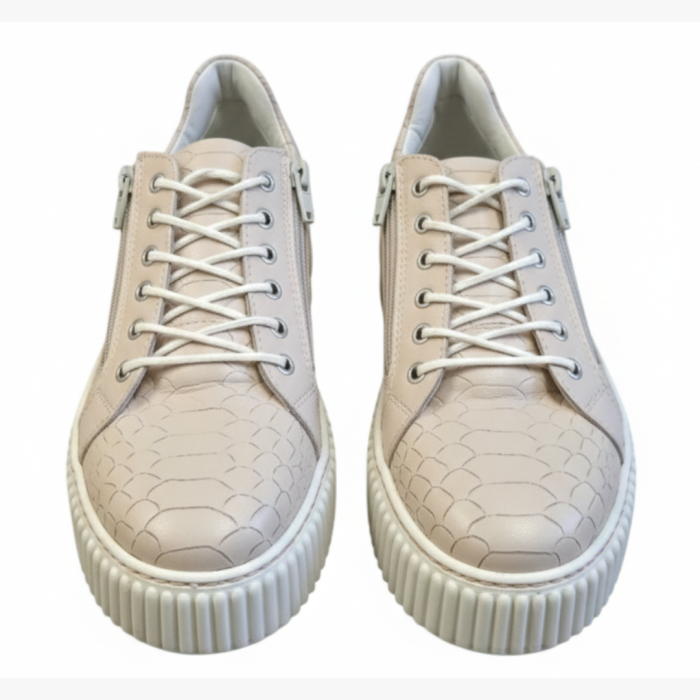 Sneakers damă bej nude din piele naturală cu textură snake și talpă cusută [4]