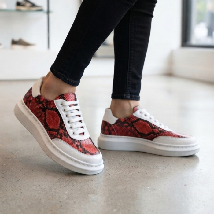 sneakers dama piele naturala ruby snake croco alb talpa alba cusuta [5]