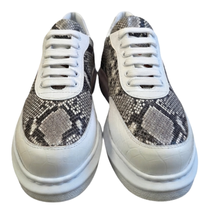 sneakers dama piele naturala silver python croco alb talpa alba cusuta [3]