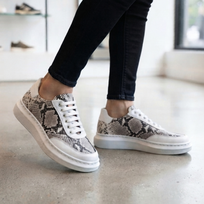 sneakers dama piele naturala silver python croco alb talpa alba cusuta [5]