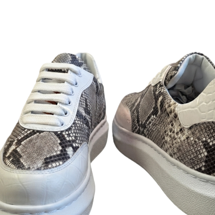 sneakers dama piele naturala silver python croco alb talpa alba cusuta [4]